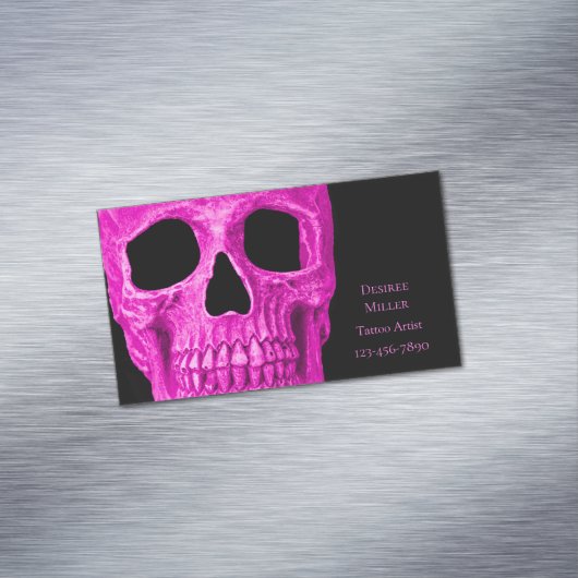 Skull Head Gothic Neon Pink Black Tattoo Shop Magnetische Visitenkarte (Beispiel)
