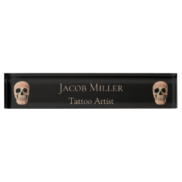 Skull Head Gothic Tan Brown Black Tattoo Shop Namensplakette