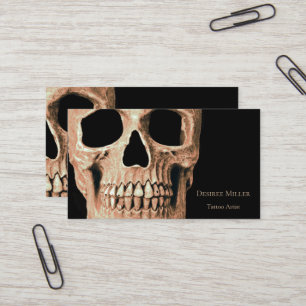Skull Head Gothic Tan Brown Black Tattoo Shop Visitenkarte