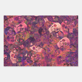 Skull Head Gothic Vintag Style Rosa Lila Kunst Geschenkpapier Set