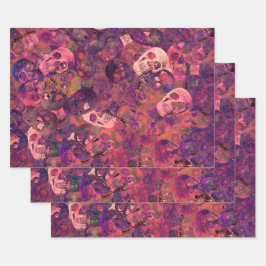 Skull Head Gothic Vintag Style Rosa Lila Kunst Geschenkpapier Set