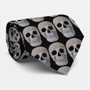 Skull Head Grau Schwarz Gothic Cooles Muster Krawatte