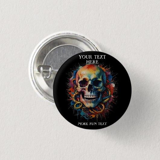 Skull Head mit mehrfarbigen Paint Splashes Button (Vorne & Hinten)