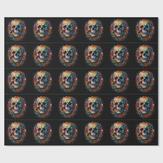 Skull Head mit mehrfarbigen Paint Splashes Geschenkpapier (Flach)