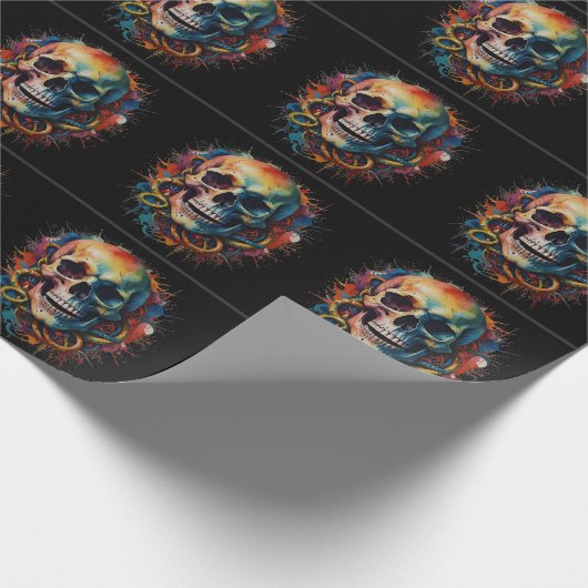 Skull Head mit mehrfarbigen Paint Splashes Geschenkpapier (Ecke)