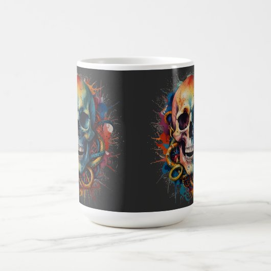Skull Head mit mehrfarbigen Paint Splashes Kaffeetasse (Mittel)