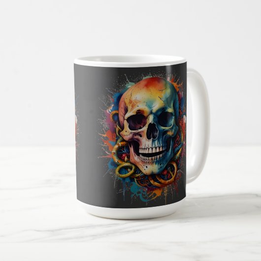Skull Head mit mehrfarbigen Paint Splashes Kaffeetasse (VorderseiteRechts)