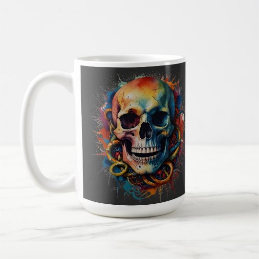 Skull Head mit mehrfarbigen Paint Splashes Kaffeetasse (Links)