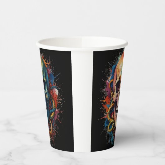 Skull Head mit mehrfarbigen Paint Splashes Pappbecher (Links)
