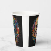 Skull Head mit mehrfarbigen Paint Splashes Pappbecher (Rechts)