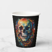Skull Head mit mehrfarbigen Paint Splashes Pappbecher (Vorderseite)