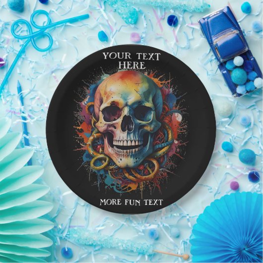 Skull Head mit mehrfarbigen Paint Splashes Pappteller (Party)