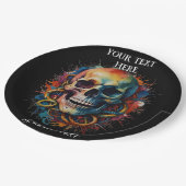 Skull Head mit mehrfarbigen Paint Splashes Pappteller (Schrägansicht)