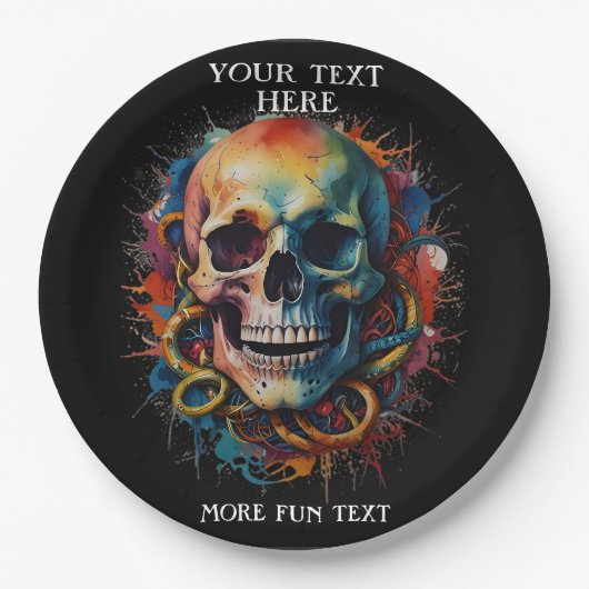 Skull Head mit mehrfarbigen Paint Splashes Pappteller (Vorderseite)