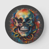 Skull Head mit mehrfarbigen Paint Splashes Runde Wanduhr (Vorderseite)