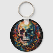 Skull Head mit mehrfarbigen Paint Splashes Schlüsselanhänger (Rückseite)