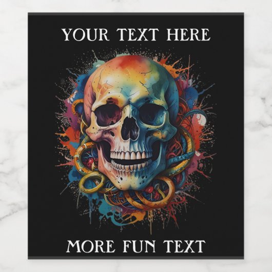 Skull Head mit mehrfarbigen Paint Splashes Weinetikett (Einzelnes Label)