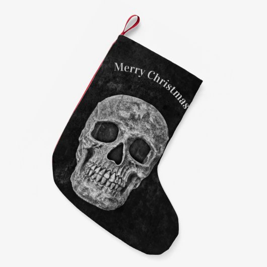 Skull Head Schwarz und Weiß Gothic Weihnachten Kleiner Weihnachtsstrumpf (Vorderansicht (hängend))