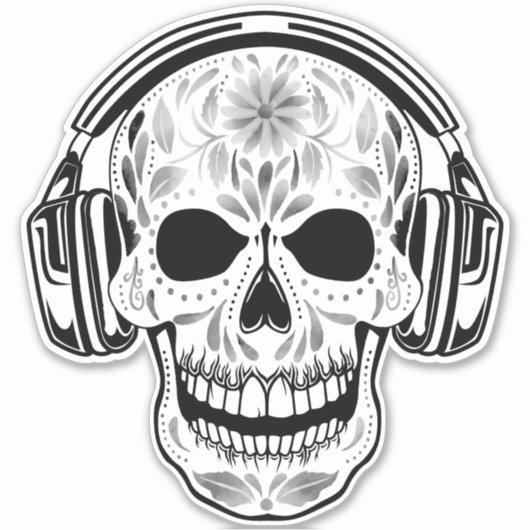 Skull-Headphone-Musik Aufkleber (Vorderseite)