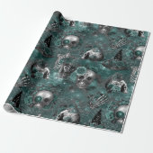 Skull Hexal Floral | Dark Gothic Mitternacht Aquam Geschenkpapier (Ungerollt)