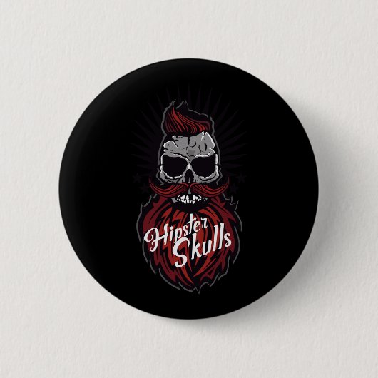 Skull Hipster Mustache Bard Logo Bartentasche Schn Button (Vorderseite)