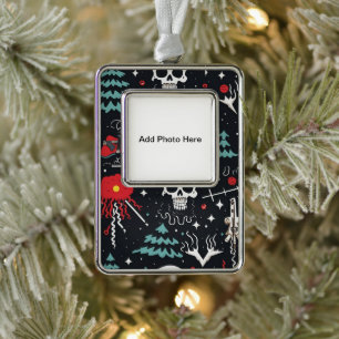 Skull Holiday Foto Ornament Rahmen-Ornament Silber