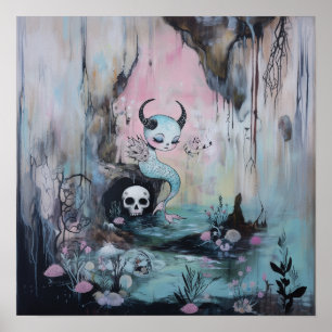 Skull Horned Sea Serpent Hexy AI Art Matte Value Poster