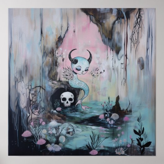 Skull Horned Sea Serpent Hexy AI Art Matte Value Poster (Vorne)