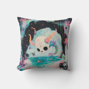 Skull Horned Sea Serpent Magical Hexe AI Art Kissen