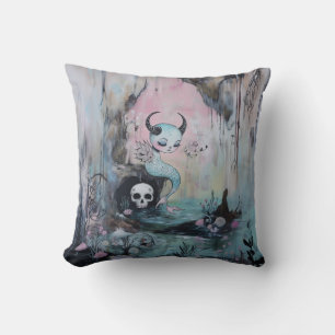 Skull Horned Sea Serpent Magical Hexe AI Art Kissen