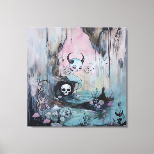 Skull Horned Sea Serpent Magical Hexe AI Art Leinwanddruck (Vorderseite)