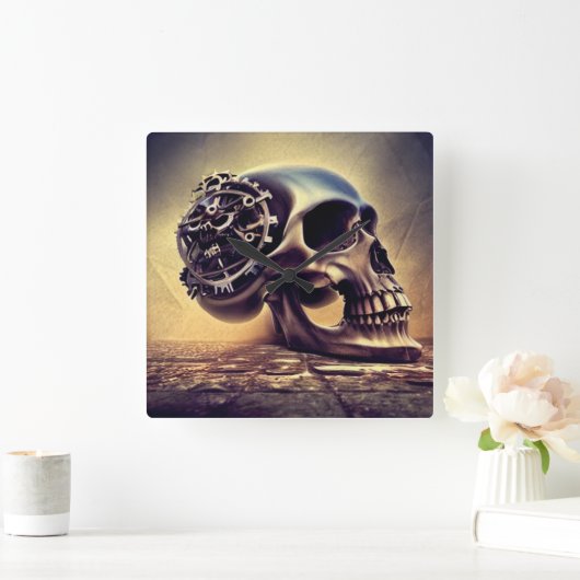 Skull Horror Creepy Boo Quadratische Wanduhr (Zuhause)