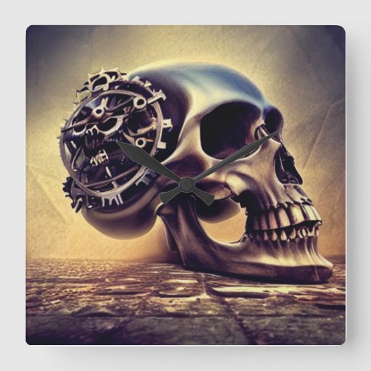 Skull Horror Creepy Boo Quadratische Wanduhr (Vorderseite)