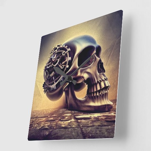 Skull Horror Creepy Boo Quadratische Wanduhr (Winkel)