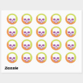 Skull Icon White Orange Classic Round Sticker (Blatt)