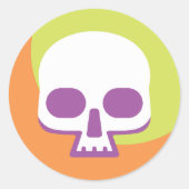 Skull Icon White Orange Classic Round Sticker (Vorderseite)