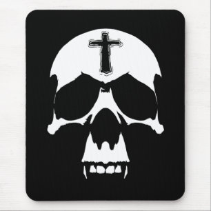 Skull-Illustration in gotischem Schwarz-Weiß-Dämon Mousepad