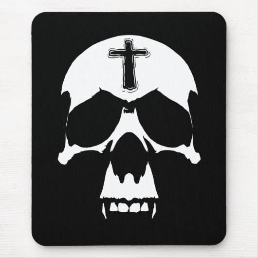 Skull-Illustration in gotischem Schwarz-Weiß-Dämon Mousepad (Vorne)