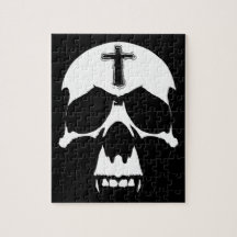 Skull-Illustration in gotischem Schwarz-Weiß-Dämon