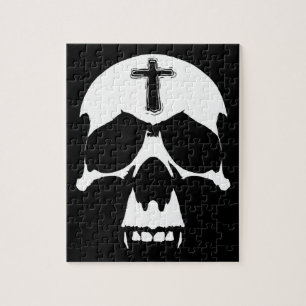 Skull-Illustration in gotischem Schwarz-Weiß-Dämon Puzzle