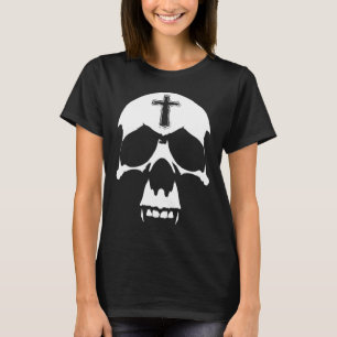Skull-Illustration in gotischem Schwarz-Weiß-Dämon T-Shirt