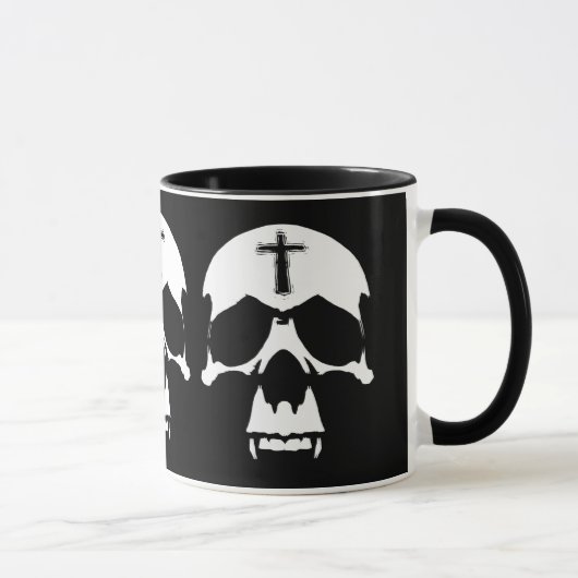 Skull-Illustration in gotischem Schwarz-Weiß-Dämon Tasse (Rechts)