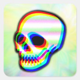 Skull Illustration Moderner Neon-Stil Quadratischer Aufkleber
