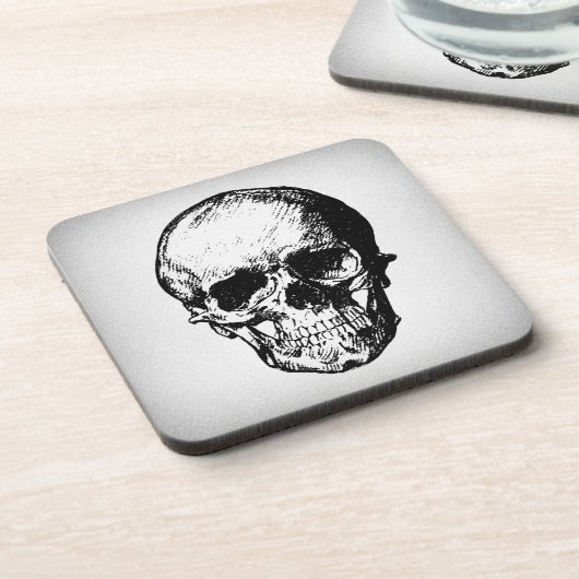 Skull Illustration Vintag Art Getränkeuntersetzer (Linke Seite)