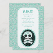 Skull in Crossbones Aquamariner Designer Einladung (Vorne/Hinten)