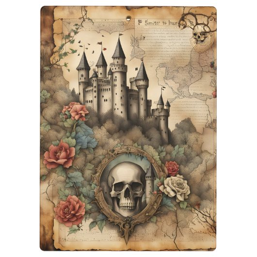 Skull in Frame Fairytale Junk Journal Page Klemmbrett (Rückseite)