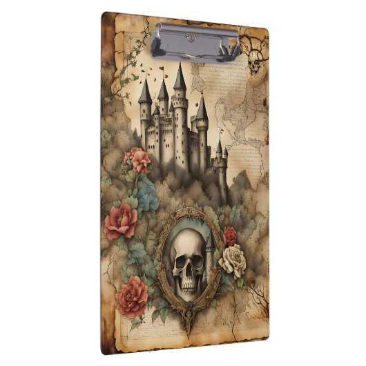 Skull in Frame Fairytale Junk Journal Page Klemmbrett (Rechts)