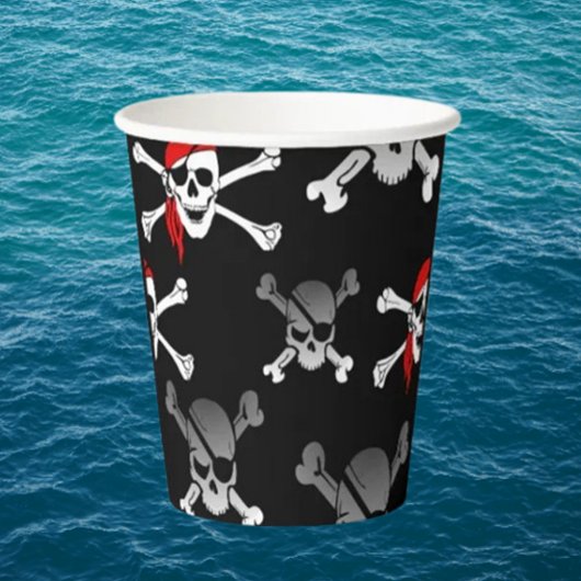 Skull in Knochen Schwarzes Party Piraten Papier Cu Pappbecher