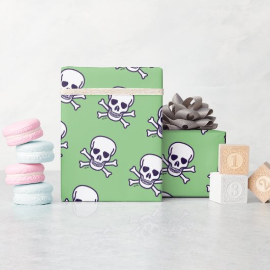 Skull in Knochen weißes, glänzendes Papier Geschenkpapier (Babyparty)