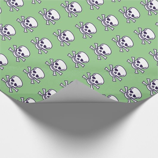 Skull in Knochen weißes, glänzendes Papier Geschenkpapier (Ecke)